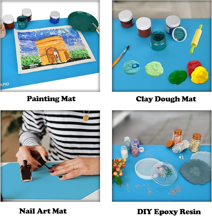 Sapid Extra Large Silicone Sheet for Crafts, Thick Silicone Jewelry Casting Mats, Nonstick Nonslip Silicon Mat for Epoxy Resin, Art Painting, Heat- Resistance Counter Mat (20"×27.9", Blue)