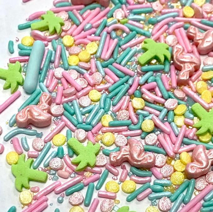 COOL MOM SPRINKLES Palm Springs Flamingo Sprinkles (4 oz.) – Tropical Beach Summer Themed Sprinkles for Decorating Ocean Cakes, Cupcakes, Cookies & Desserts – Mixed in the USA/Gluten-Free