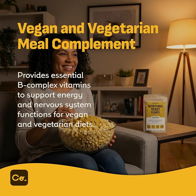 Coolinario Nutritional Yeast Flakes, Fortified (10 OZ) Vegan Seasoning | Savory Cheese-Like Flavor, Rich in B-Vitamins, B12, Protein & Fiber, Ideal for Pasta, Popcorn & Sauces, Gluten-Free