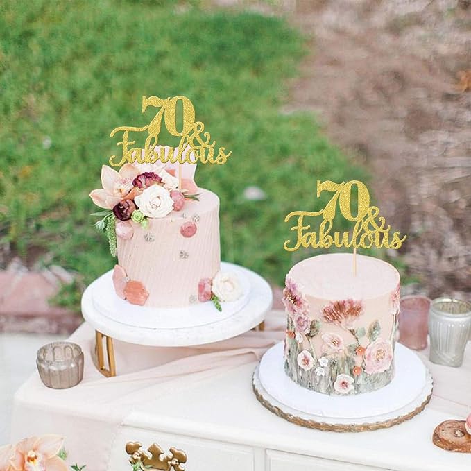 1 PCS 70 & Fabulous Cake Topper Gold Glitter 70th Birthday Anniversary Cake Pick Decoration for 70th Birthday Wedding Anniversary Party Decorations Happy 70th Birthday Cake Decorations Supplies