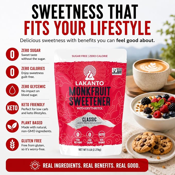 Lakanto Classic Monk Fruit Sweetener with Erythritol - White Sugar Substitute, Zero Calorie, Keto Diet Friendly, Zero Net Carbs, Baking, Extract, Sugar Replacement (Classic White - 1.76 lb Pack of 3)