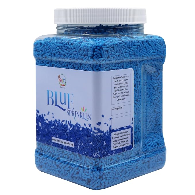 Decorating Sprinkles By FirstChoiceCandy- 2 LB - Colorful Jimmies Great For Topping for Bakery, Ice Cream, and Confectionary - Kosher Sprinkles In a Resealable Container (Blue)