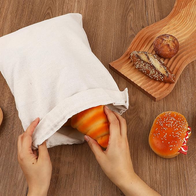Linen Large Drawstring Storage Bags, 2Pcs Reusable 12 x 16 in Cotton Bread Bags Keeps Bread Fresh for Dinner Party & Bakery