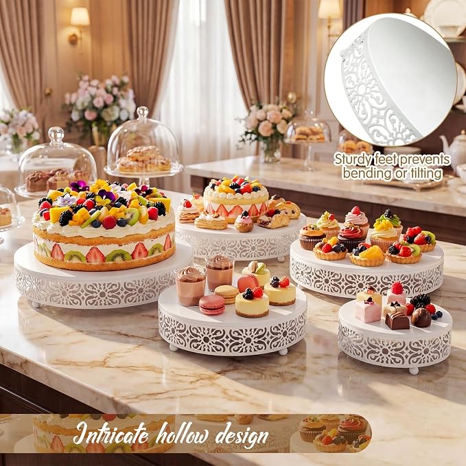 Wenqik 5 Pcs Metal White Cake Stand 16/14/12/10/8 Inch Round Cake Holder Display for Dessert Table Cookies Fruit Serving Tray Cupcake Pastry Riser for Wedding Birthday Party and Events