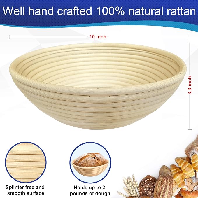 10 Inch Round Bread Banneton Proofing Basket Set of 2 Sourdough Proofing Basket kit for Artisanal Baking – Bread Making Tools For Professional & Home Bakers (10 inch round- 2 pack)