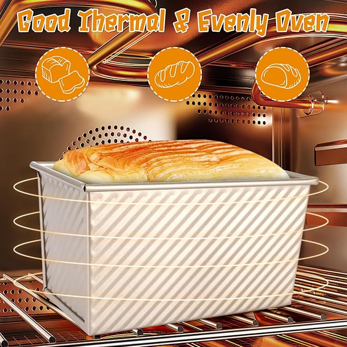 4 Pcs Pullman Loaf Pan with Lid, 1LB/0.8LB/0.5LB Dough Capacity Bread Loaf Pan, Non-Stick Bread Pan, Carbon Steel Sandwich Bread Loaf Pans for for Homemade Baking Sandwich, Bread, Sourdough