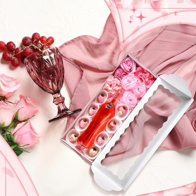 20 Pack Mother's Day Rose and Wine Box for Gifts 20" X 7" X 4" Cookie Bakery Boxes With Window Rectangle Extra Large Treat Boxes for Strawberries Chocolate Cake