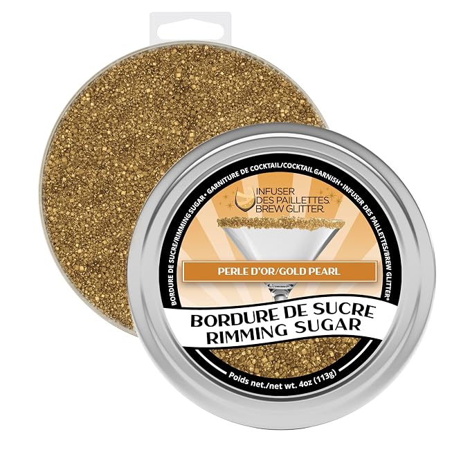 Brew Glitter - Gold Rimming Sugar (4oz, 1x Bar Tin) Cocktail Garnish for Mixed Drinks & Refreshments