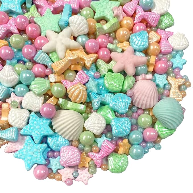 PhilaeEC Mermaid Sprinkle Ocean Theme Party Cake Decoration Starfish Shell Pearl Mermaid Mix Candy Edible Cookie Cupcake Toppers Valentines Halloween Christmas Supplies 3.53oz