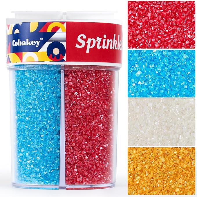 Edible Christmas Sprinkle Mix Sanding Sugar Gold Red Blue and White Crystal Candy Perfect for Cake Decorations Baking Ice Cream Cookies Cupcake Topper 6.5 ounces