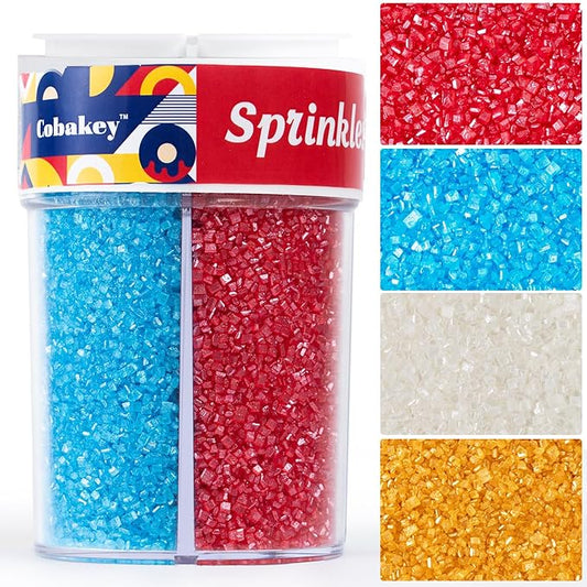 Edible Christmas Sprinkle Mix Sanding Sugar Gold Red Blue and White Crystal Candy Perfect for Cake Decorations Baking Ice Cream Cookies Cupcake Topper 6.5 ounces