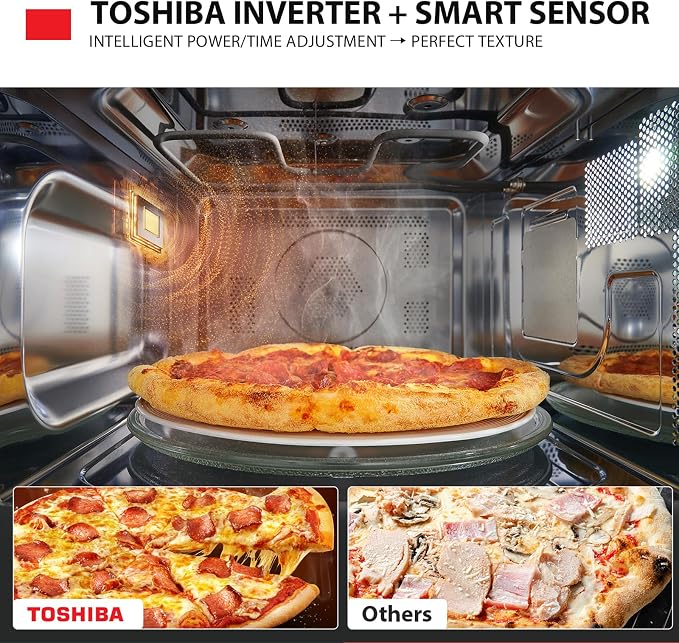 TOSHIBA OptiChef Classic All-in-One Countertop Microwave Air Fryer Combo for Small Kitchens 1.0 Cu.Ft 1000W–Origin Inverter Tech & Humidity Sensor, Convection & Broil Combi, Black Stainless Steel