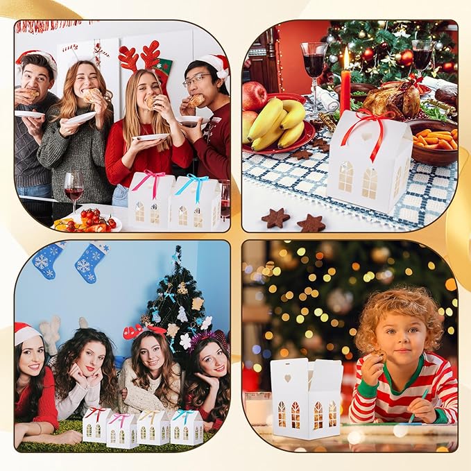 Engrowtic 25 Sets Medium House Shaped Gift Boxes with Ribbons House Shaped Paper Bakery Packaging Candy Box for Treats Real Estate Agent Gift Christmas Gingerbread Wedding Birthday Bridal Shower