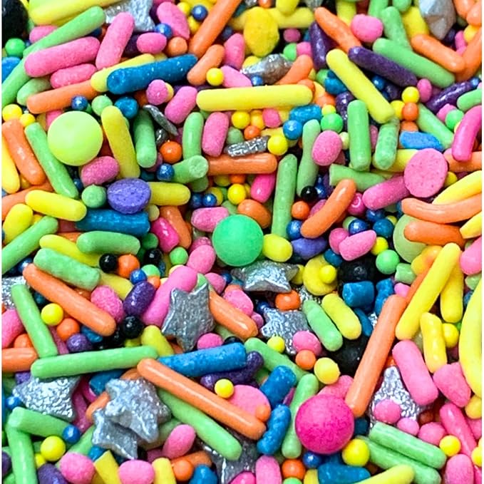 COOL MOM SPRINKLES Retro Neon 90's Sprinkles (4 oz.) – Themed Birthday Sprinkles for Decorating Cakes, Cupcakes, Cookies & Desserts – Glow Under UV Light - Mixed in the USA/Gluten-Free
