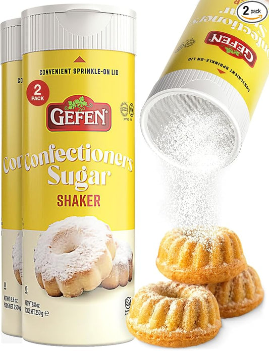 Gefen Confectioners Sugar Shaker, 8.8oz (2 Pack) | Powdered Sugar | Corn Free | Gluten Free | Premium Confection Sugar | Kosher