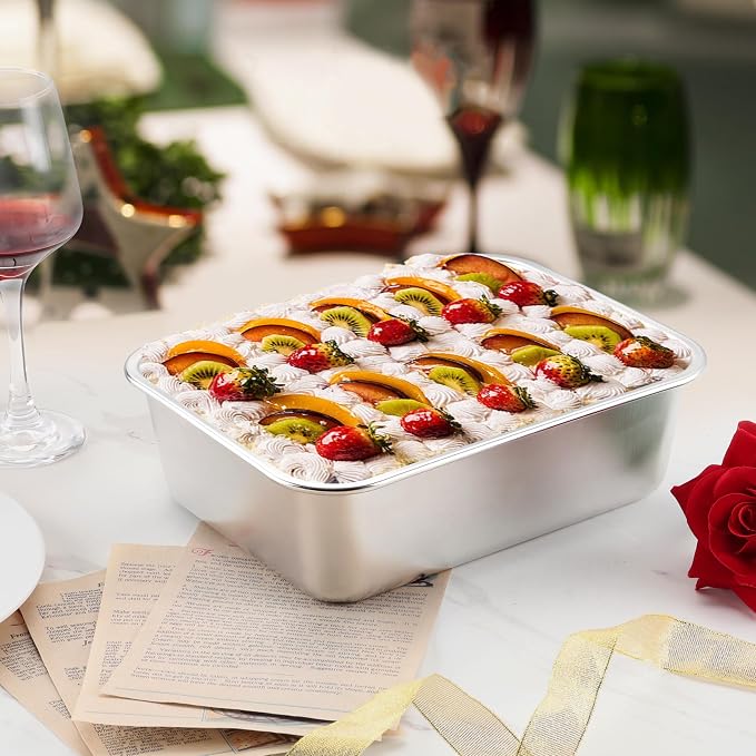 Onader 10⅝ x 8¼ Inch Lasagna Pan Deep Set of 2, Stainless Steel Rectangular Baking Cake Pan, Dishwasher Safe