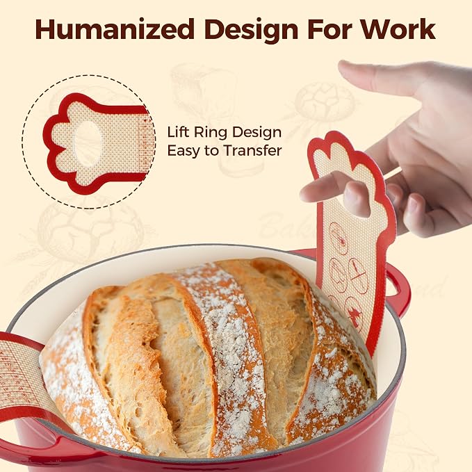 2PCS Silicone Bread Sling for Dutch Oven, 6 Inch Non-Stick Round Sourdough Baking Slings, Reusable Baking Cooking Transfer Mats with Long Cat-Shape Handle, Easy To Transfer Bread More Easily