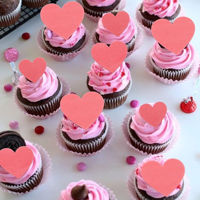 60 PCS Edible Heart Cupcake Toppers Wafer Paper Sweet Love Heart Cake Decorations Edible Valentine's Day Cupcake Picks for Wedding Engagement Bridal Shower Birthday Valentine's Day Party Supplies Pink