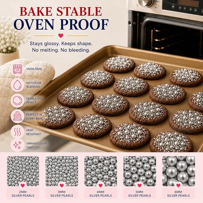 Confect Pearl Sprinkles | Assorted pack of 5 Shimmering Sliver Disco Ball Christmas, Birthday & Celebration Sprinkles | Mix Silver Pearl Dragees - Vegan, Gluten-Free, Nut-Free, Soy-Free, Dairy-Free, Palm Oil-Free, No Artificial Dyes - 5 Oz