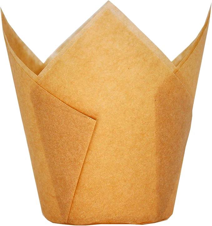 QLSmypkg Large Muffin Greaseproof paper Baking cupcake cups Case of 500 pcs, 2-1/4" x 4" Natural Tulip Baking Cup (Large size)(500, Natural)