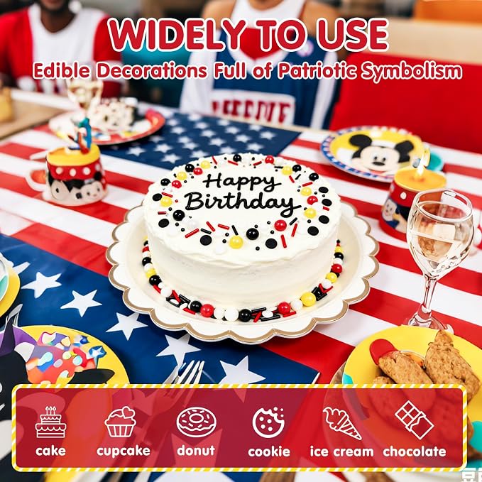 Edible Mouse Sprinkles,Edible Black White Red and Yellow Pearls Jimmies,and Round Confetti Sprinkles for Cake Decorating,130g,Cupcakes Cookie Donuts Ice Cream Toppers,Themed Desserts,Birthday,Children's Party Supplies
