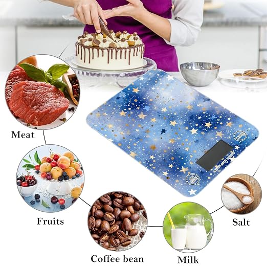 Food Scale Kitchen Scale Food Weight Scales Digital Weight Grams and Ounces Small Electronic Food Scale for Baking Cooking Blue Romantic Golden Stars