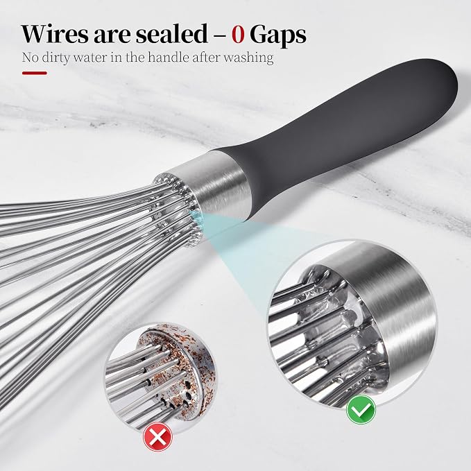 12inch Kitchen Wire Whisk, 18/10 Stainless Steel Metal Balloon Wisk （Large, Black）