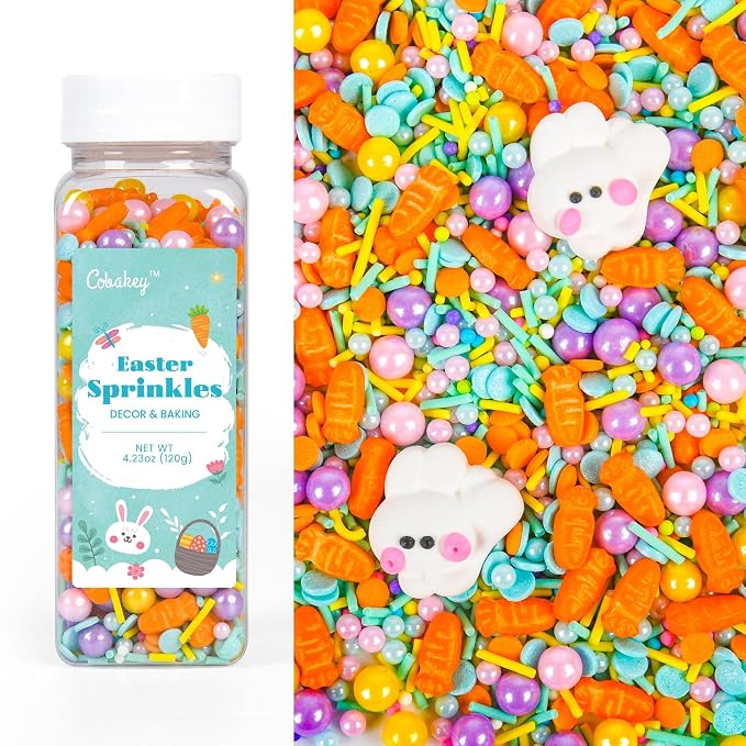 Cobakey Easter Sprinkles for Cookies 4.23 Ounce Carrot Sprinkles for Baking Rabbit Toppers Perfect for Easter Cake Decorations, Baking, Ice Cream, Cookies, Cupcake Topper