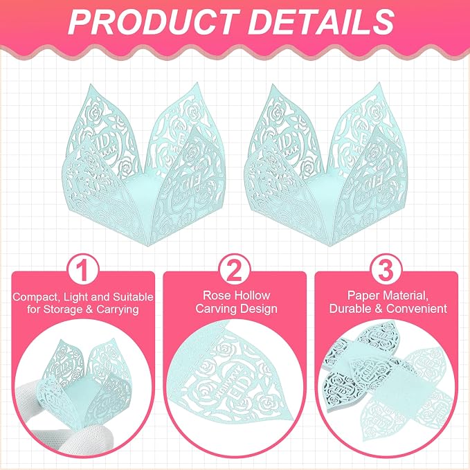 uxcell 25 PCS Truffle Wrappers 0.43x0.43 Inch Square Cupcake Liners Baking Wrappers Hollow Out Paper Dessert Cups for Wedding Birthday Light Blue