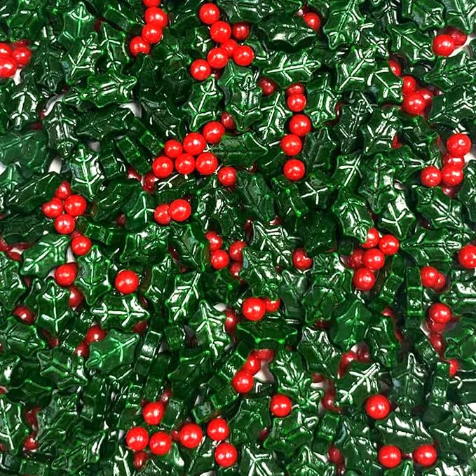 Sentovac Holly Berry Sprinkles Christmas Red and Green Holiday Sprinkles Edible for Cake Decorating Cookie Cupcake Topper Baking Decorations Halloween Christmas Supplies