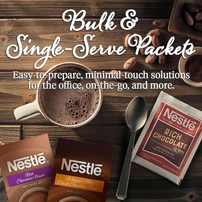 Nestle Hot Chocolate Packets, Milk Chocolate Flavor Hot Cocoa Mix, Made with Real Cocoa, Bulk Pack, 0.71 oz Packet (60 Count) (Pack of 6)