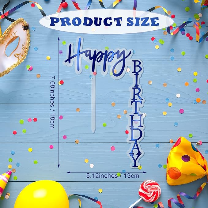 6 Pieces Acrylic Happy Birthday Cake Toppers Decoration Right Angled Shape Vertical Cake Pick Decor Party Supplies for Adults Friends