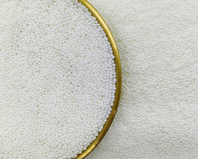 Edible White Pearl Sugar Sprinkles Candy 2mm Mini Pearls Cake Decorations Cupcake Toppers Cookie Decorating Perfect for Wedding Party Valentine Halloween Christmas Supplies 3OZ
