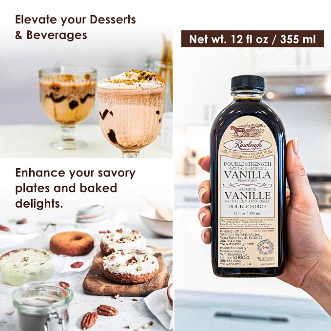 Rawleigh Double Strength Vanilla Flavoring – 2X Concentrated Vanilla from Pure Bourbon Madagascar Beans | Rich Baking Flavor, Use Less | 12 fl oz Value Size | Cost-Effective Alternative to Pure Vanilla Extract - Pack of 3
