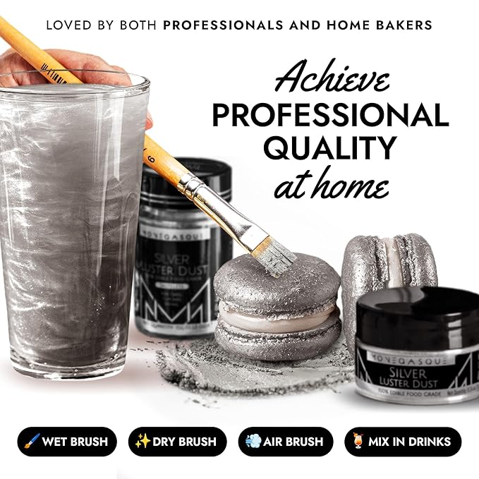 MONÉGASQUE Silver Edible Glitter for Drinks 15g – Edible Glitter for Cakes & Cocktails - Silver Luster Dust for Cocktail, Cake Decorating, Food Decorations Spray - Drink Decorations Cocktail Shimmer