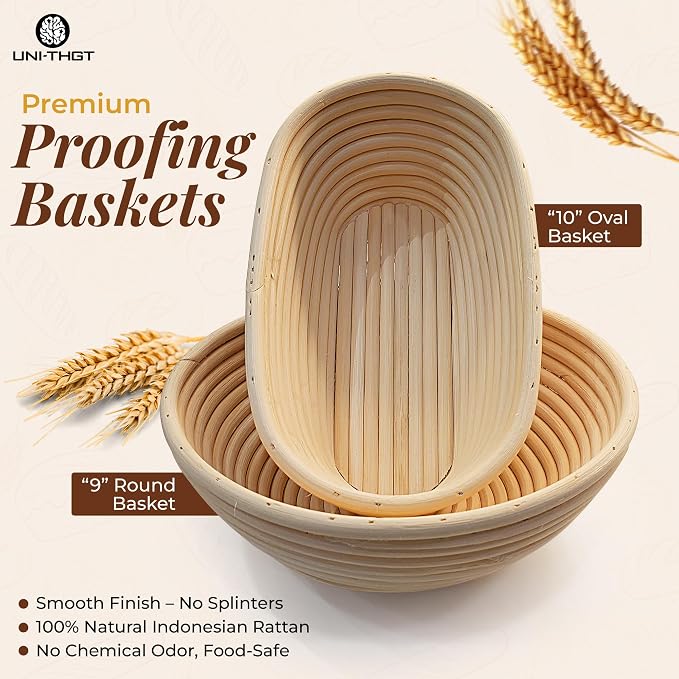 Sourdough Proofing Basket - 9 & 10 Inch Round and Oval Rattan Bread Banneton with Baking Accessories - Fermenting Kit for Bread Making - Gift Baskets for Women