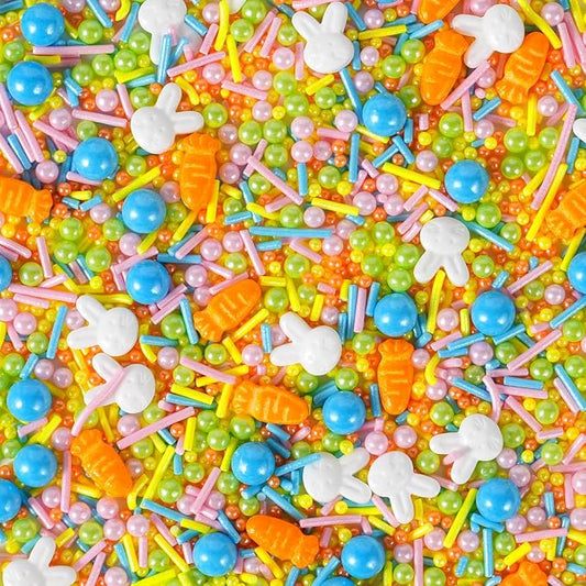 Easter Sprinkles Mix, 120g Bunny Rabbit and Carrot Shaped Sprinkles with Pearls Nonpareils and Jimmies, Pastel Edible Cake Decorating Sprinkles for Easter Baking, Ice Cream, Cupcakes & Spring Cookies, 4.2oz