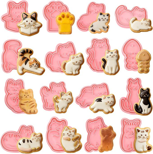 Jspupifip 16 Pack Mini Cute Cat Animal Cookie Cutters Set, 3D Cookie Plunger Stamps Cartoon Animal DIY Press Molds Baby Shower Cracker Cutters Birthday Party Baking Supplies Clay Biscuit Molds