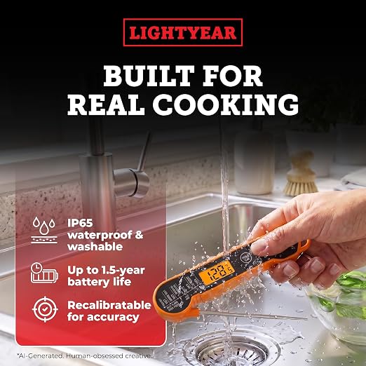 Lightyear Meat Thermometer | Instant Read Cooking Thermometer for Grilling, Roasting & BBQ, Built-in Magnet, IP65 Waterproof, Food-Grade Stainless Steel Temperature Probe