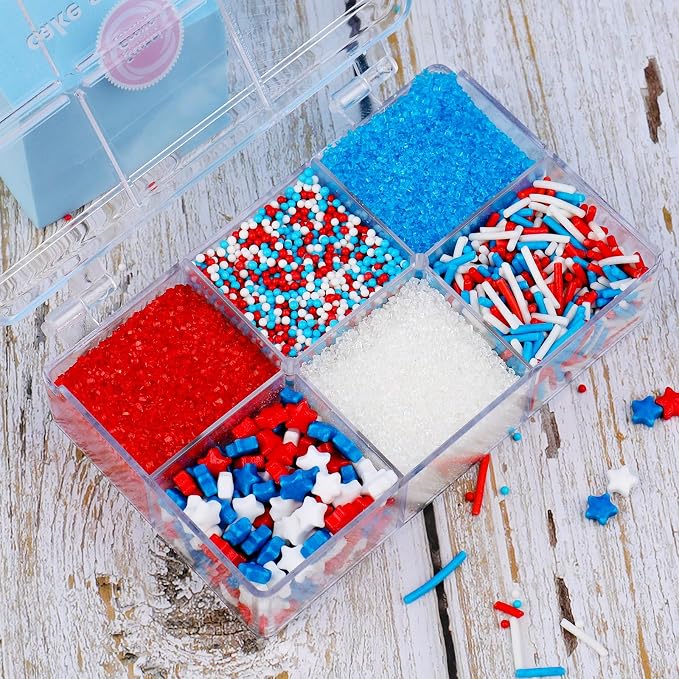 Red White and Blue Sprinkles - 6.53oz Patriotic 4th of July Sprinkles for Cake Decorating, Jimmies Nonpareils Stars Sanding Sugar Mix, Edible Cake Sprinkle for Baking Decor, Cookie, Cupcake, Ice Cream