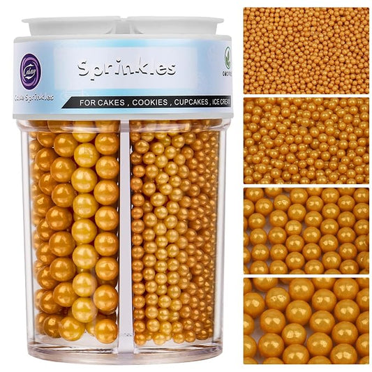 Sprinkles for Cake Decorating, 7.8oz Yellow Pearl Sprinkles 4 Sizes Mix for Cake Cupcake Cookie Baking Donuts Ice Cream Toppings