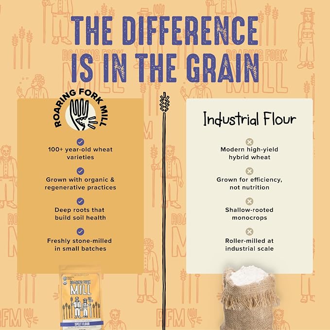 Roaring Fork Mill Spelt 00 Flour - USDA Organic & Regenerative Organic Certified Ancient Grain Spelt Flour, Stone-Milled for Bread, Baking & Pastries
