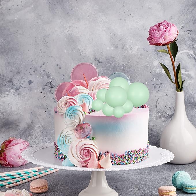 Gyufise 30Pcs Balls Cake Topper Mini Balloons Cake Toppers Foam Ball Cake Decorations Balloon Cake Topper Ball Shaped Cake Insert Topper for Birthday Party Baby Shower Decor Green
