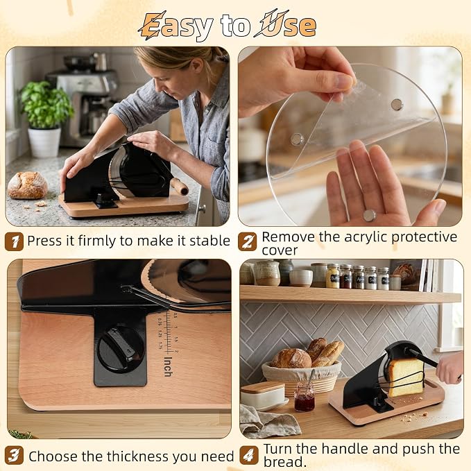 Manual Bread Slicer for Homemade Bread, Sourdough Bread Slicer with 20 Bags and Acrylic Cover, Adjustable Thickness Bread Cutter, Bread Knife with Scale Lines for Sandwiches, Toast, Bagel, Baguette