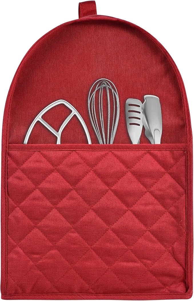 Stand Mixer Dust-proof Cover for KitchenAid Mixer，Multi Pockets for Various Kitchen Appliance Accessories，Water-resistant，Easy Cleaning (Red, Fit for Bowl Lift 5-8 Quart)