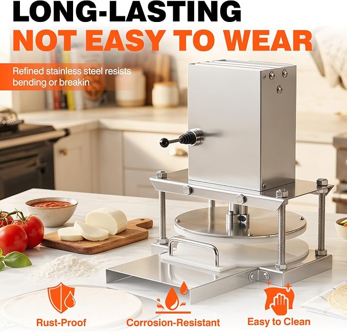 8.6" Electric Pizza Dough Press Machine, Stainless Steel Commercial Dough Press, Dough Sheeter for Pizza Bread Pastry Making, Ideal for Bakery Restaurant & Household