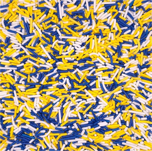 NCS Dark Blue, Yellow & White Jimmies Edible Sprinkles – Cupcake, Cake & Cookie Decorations, 7 oz