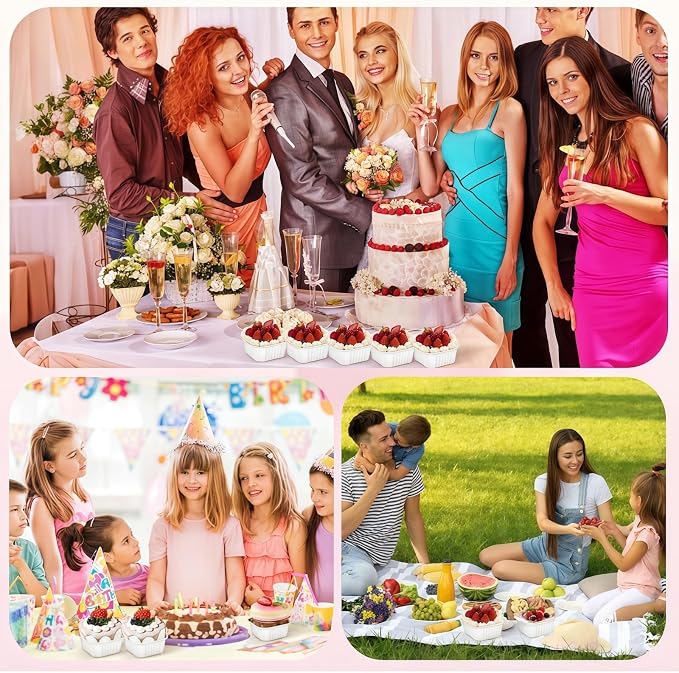 100Pack 5oz White Mini Cake Pans with Lids Baking Cups Aluminum Foil Pans Tins, Individual Dessert Cups Containers for Sales,Party,Picnics