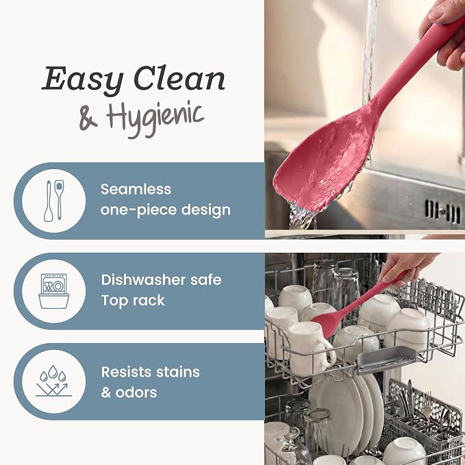 StarPack XL Spoonula The All-Rounder 13.5 Inch - LFGB Silicone Spoon Spatula, 600°F Heat Resistant, BPA-Free - One-Piece Seamless, Dishwasher Safe - for Nonstick Cookware and Deep Pots, Earthy Pink