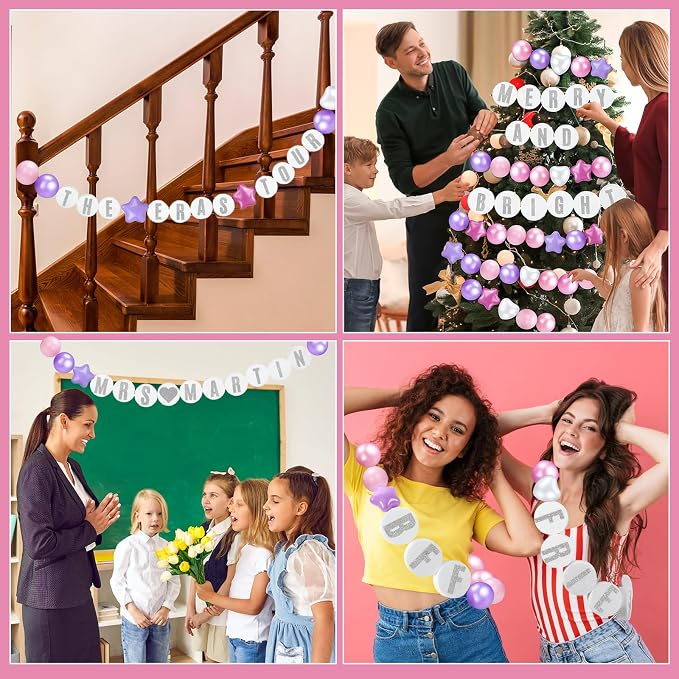 Simgoing 103 Pcs DIY Giant Friendship Bracelet Lei Kit Extra Large Beads Garland Jumbo Birthday Friendship Banner Kit Famous Singer Customizable Party Decor for Classroom(Pearlescent Color)